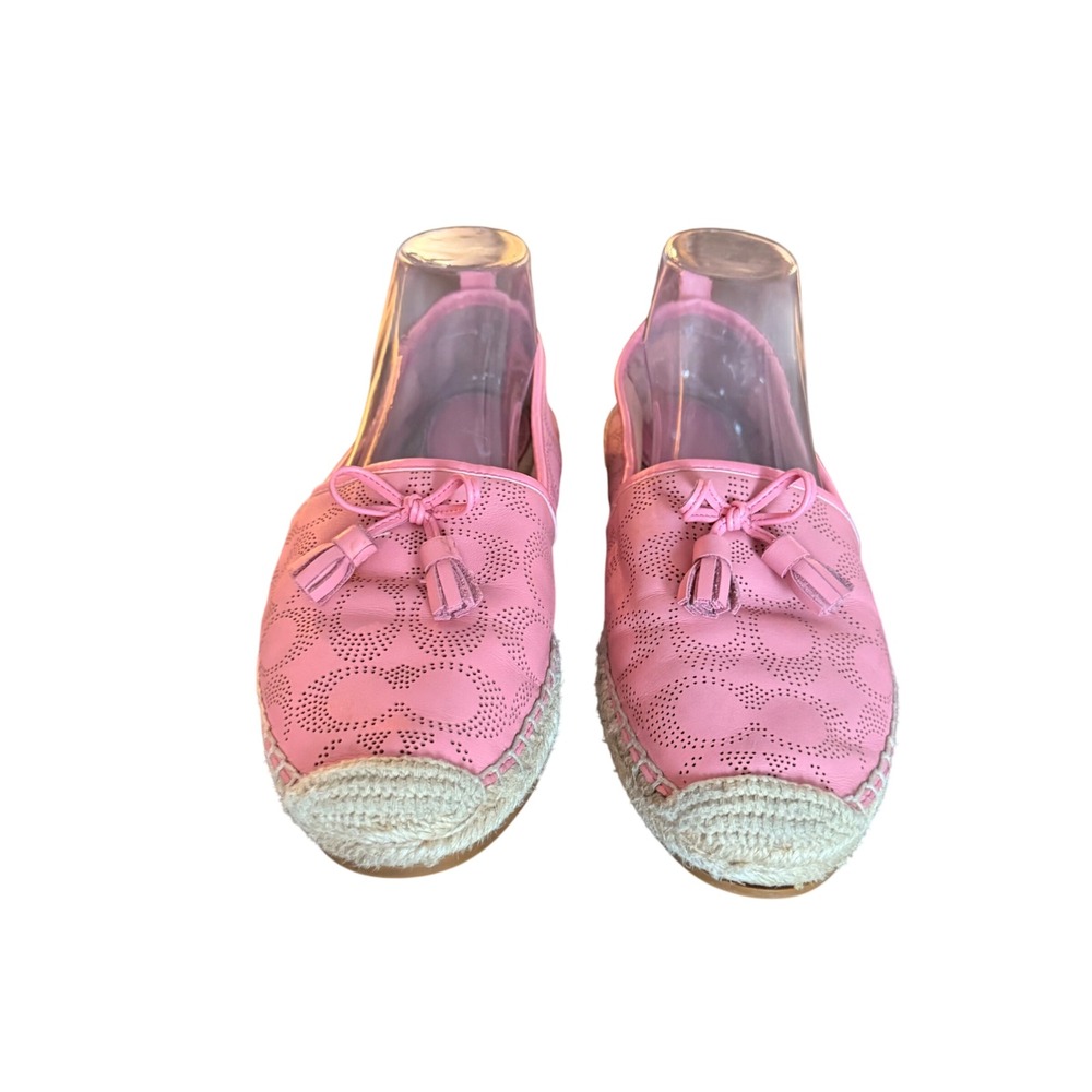 Coach Pink Perforated Leather Signature C Espadrille Flats with‎ Tassels